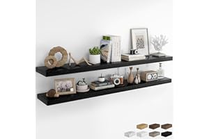 RICHFOCUS 72Inch Floating Shelves for Wall 2 Pack Shelves for Bedroom|Kitchen|Bathroom Wall Mounted Rustic Wood Floating Shelf with Invisible Brackets for Books|Storage|Decor, Black