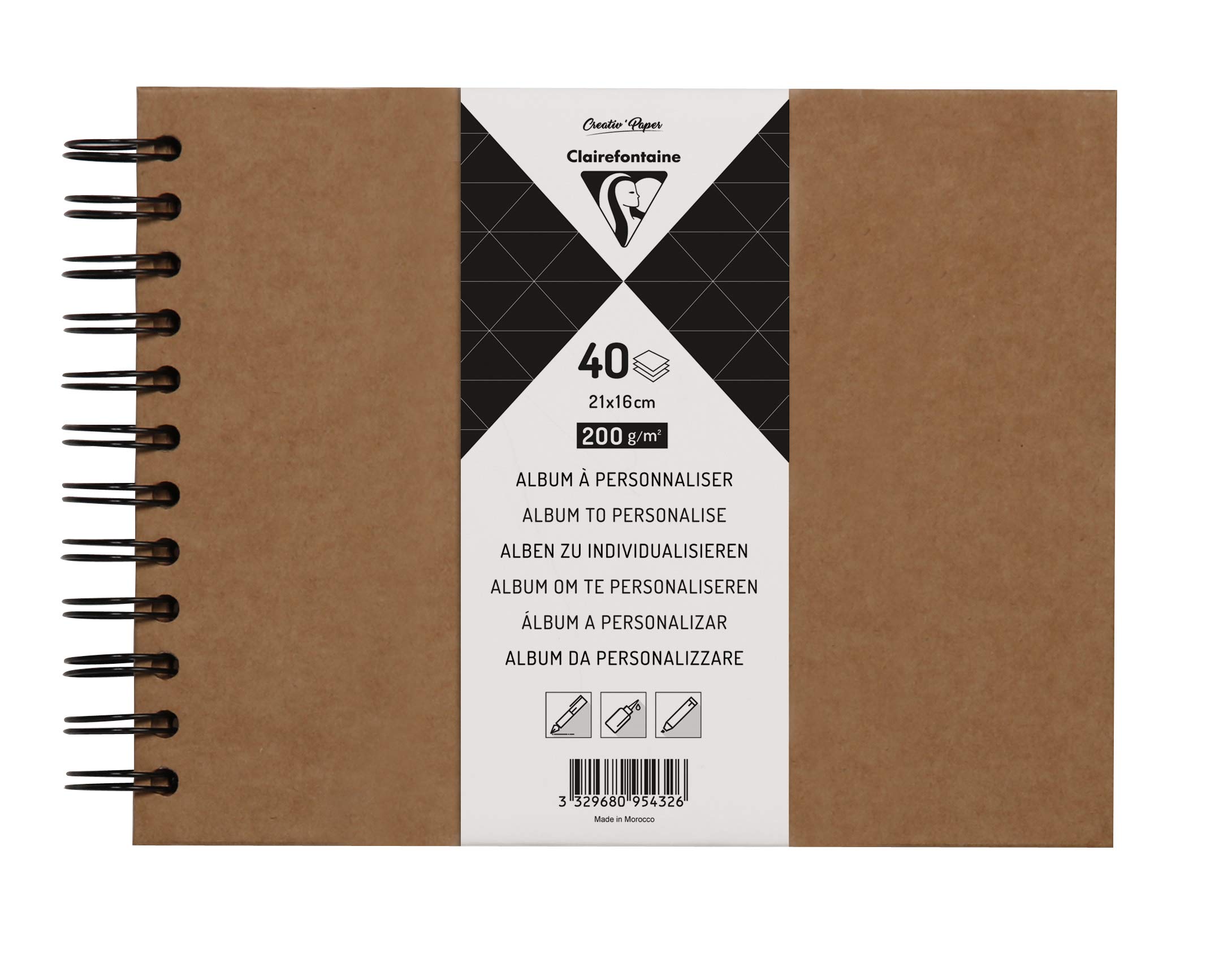 Clairefontaine 95432C Spiral Personalized Album 40 Sheets of Thick Kraft Paper 200g/m² Format 21x16 cm Kraft Hard Cover - Creative leisure, DIY, Scrapbooking