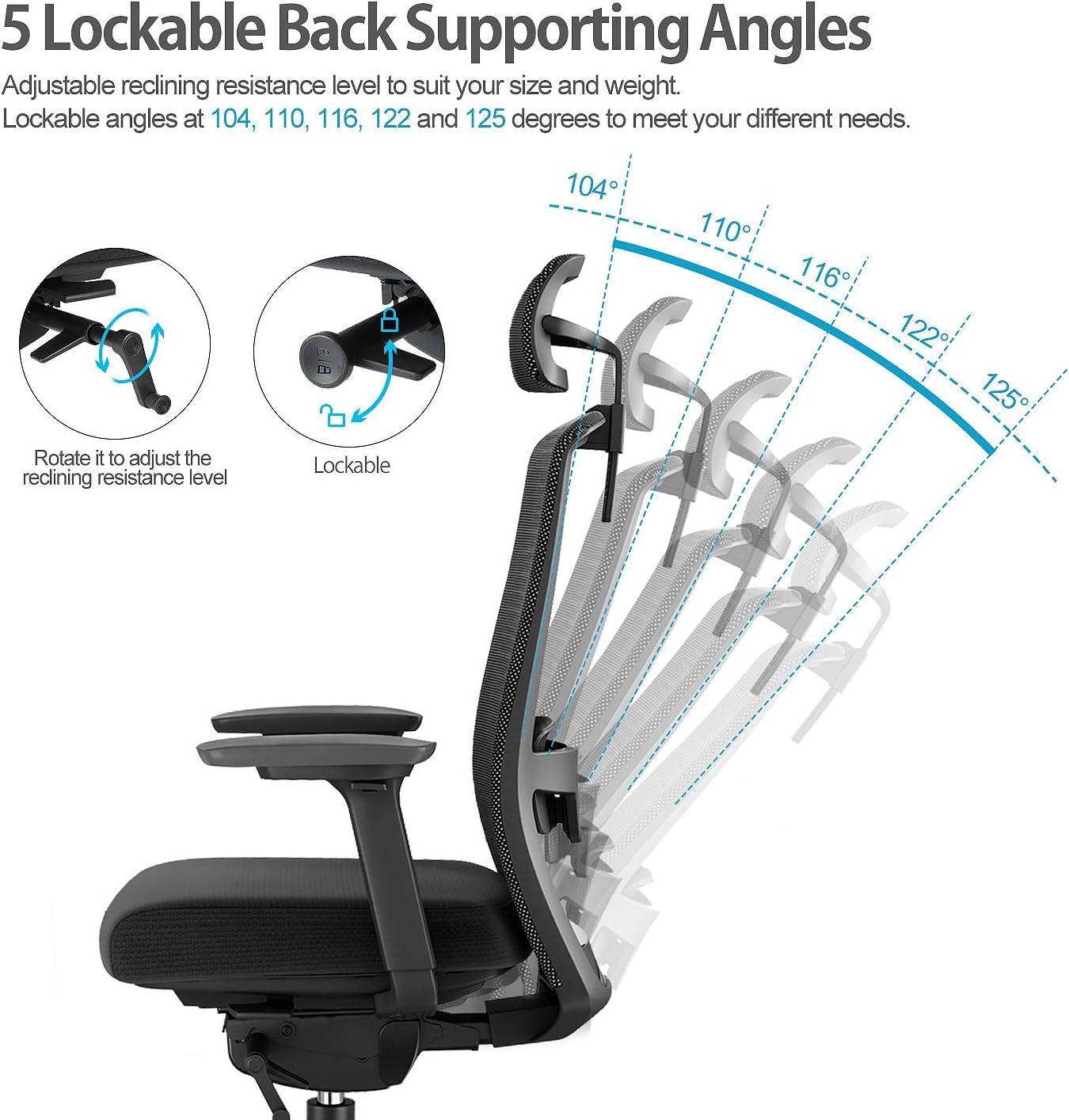 Duwinson Ergonomic Home Office Chair With 4-Way Adjustment Armrest, Mesh Computer Desk Chair - Image 5