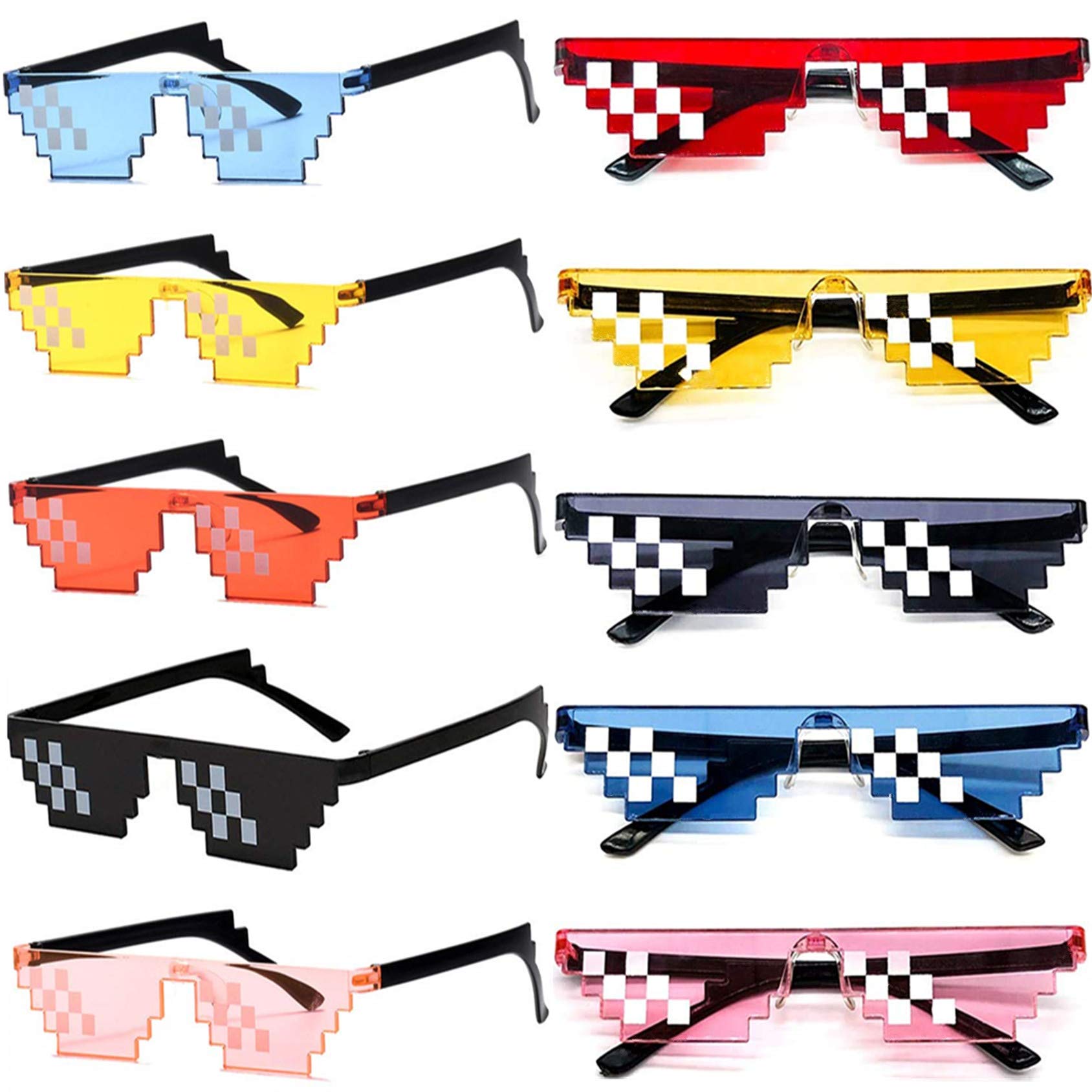 FSMILING Cool Thug Life Sunglasses,Mlg Pixel Party Sunglasses,Funny 8 Bit Thug Life party glasses for Adults Kids,Multiple Colour/10 Pack