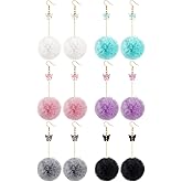 6 Pairs Christmas Butterfly PomPom Earrings Drop Dangling Colorful PomPom Earrings Winter Jewelry Butterfly Pendant Faux Fur Fluffy Ball jewelry for Women