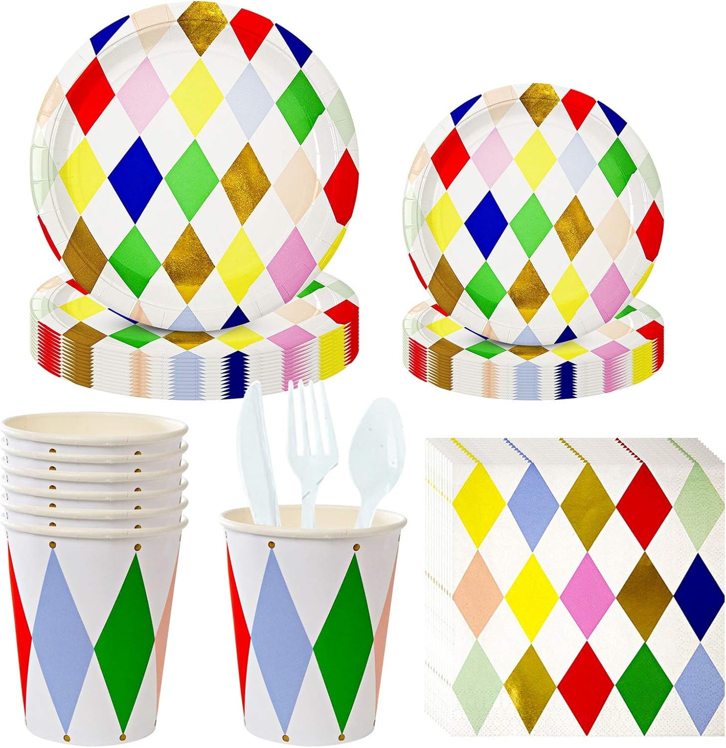 Rainbow Party Supplies set, 68PCS Rainbow Party disposable tableware including dinner plates, straws, napkins, carton cups, suitable for children's birthday parties, rainbow theme party decorations: Toys & Games