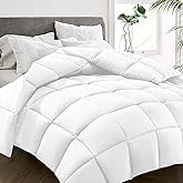 HYLEORY All Season Twin Size Bed Comforter - Cooling Goose Down Alternative Quilted Duvet Insert with Corner Tabs - Winter Warm - Machine Washable - White