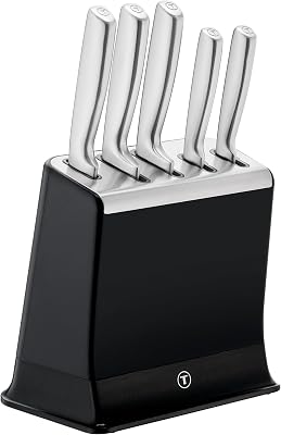 EverSharp Pro K2976S04 - Set di 5 coltelli con blocco portacoltelli autoaffilante, tecnologia di affilatura brevettata, acciaio inossidabile tedesco, nero, K2976S04