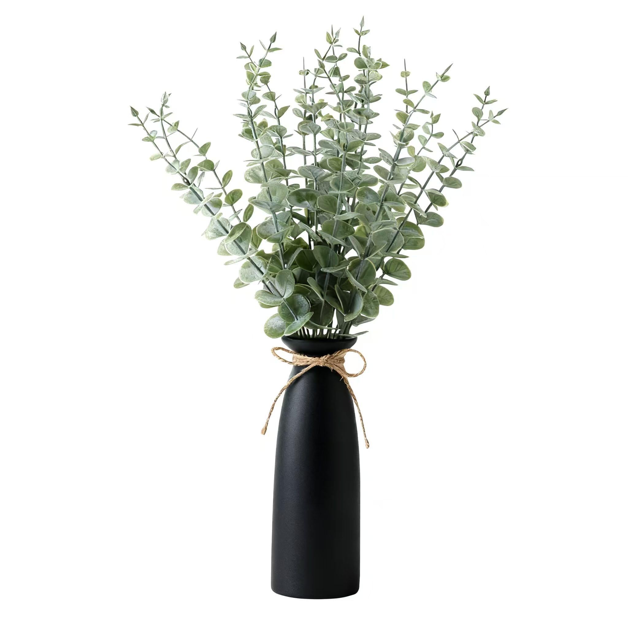 Photo 1 of Shanranplus Vase with Greenery, 20pcs Artificial Eucalyptus Stems in Black Vase, Fake Plant Home Decor, 19" Decorative Faux Plants for Home Farmhouse Mantle Centerpiece Decor