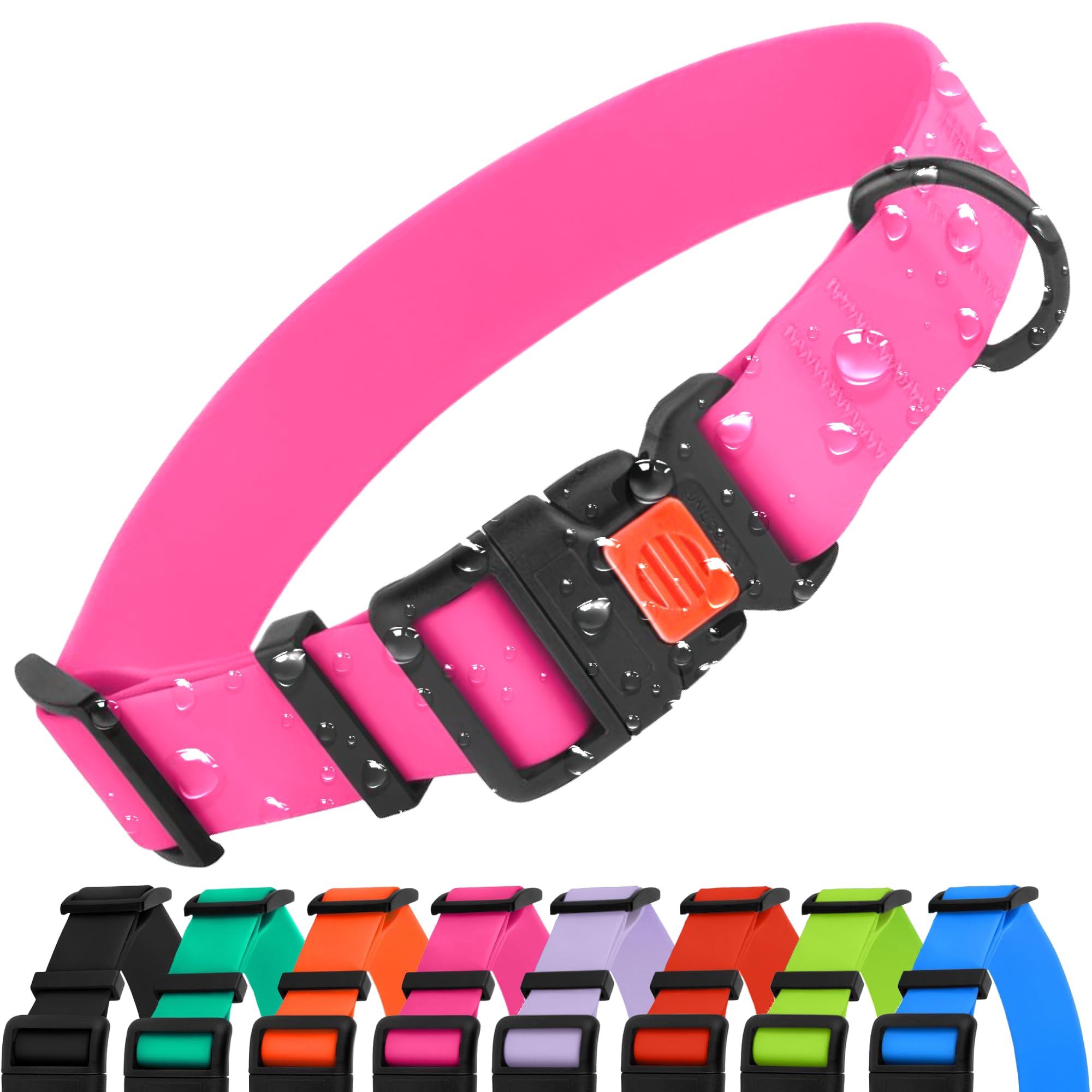 Photo 1 of CollarDirect Waterproof Dog Collar - Silicone, Plastic Collar, Odor-Resistant, Easy to Clean, for Large, Medium, Small Dogs - Adjustable Collar with Breakaway Buckle (Neck Fit 10"-13", Pink)