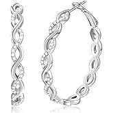 RINEY&KY Large Moissanite Hoop Earrings for Women Thin 18k White Gold Plated Lab Diamond Hoop Earrings Sterling Silver Hypoallergenic VVS D Certified Moissanite Earrings