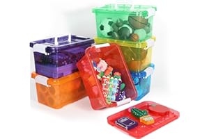 Bornerwhite 6 Pack 7 Quart Colorful Plastic Storage Bins with Lids Storage Latch Box Stackable and Nestable Clear Toy Storage Organizer Bins with Buckle for Classroom School Kid Room Home(6 Colors)