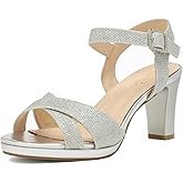 DREAM PAIRS Women's Chunky Heels Open Toe Ankle Strap Sparkly Heels Pump Sandals