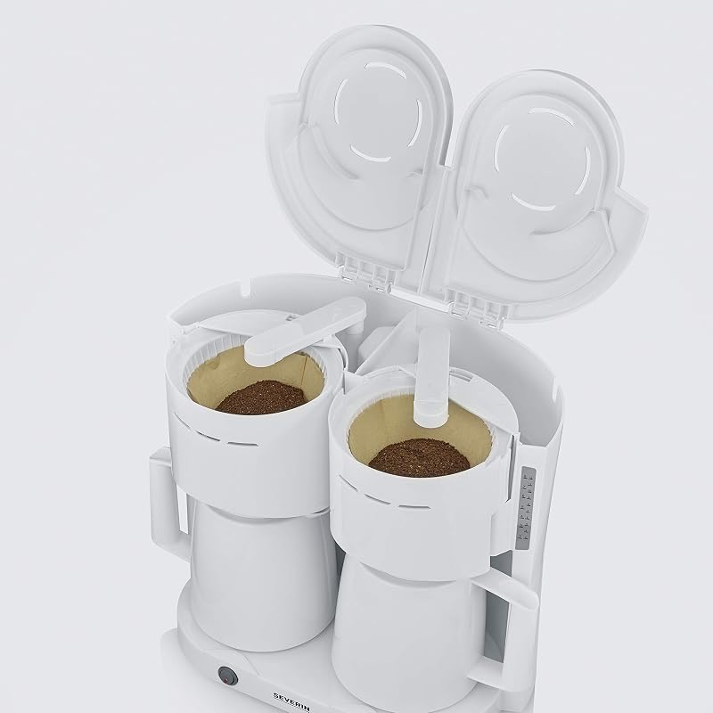 - Cafeteira de gotejamento duplo até 16 chávenas, cafeteira compacta com filtro / cafeteira americana com 2 garrafões térmicos, com desligamento automático, branca, KA 9314