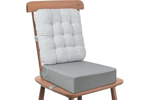 KOXUIUF Booster Seat for Kitchen Chair Dining Table with Comfy Backrest Pillow and Adjustable Safety Buckles,Non-Slip Kid Toddler Booster Seat for Dining Table, PU Travel Baby Booster Cushion Chair