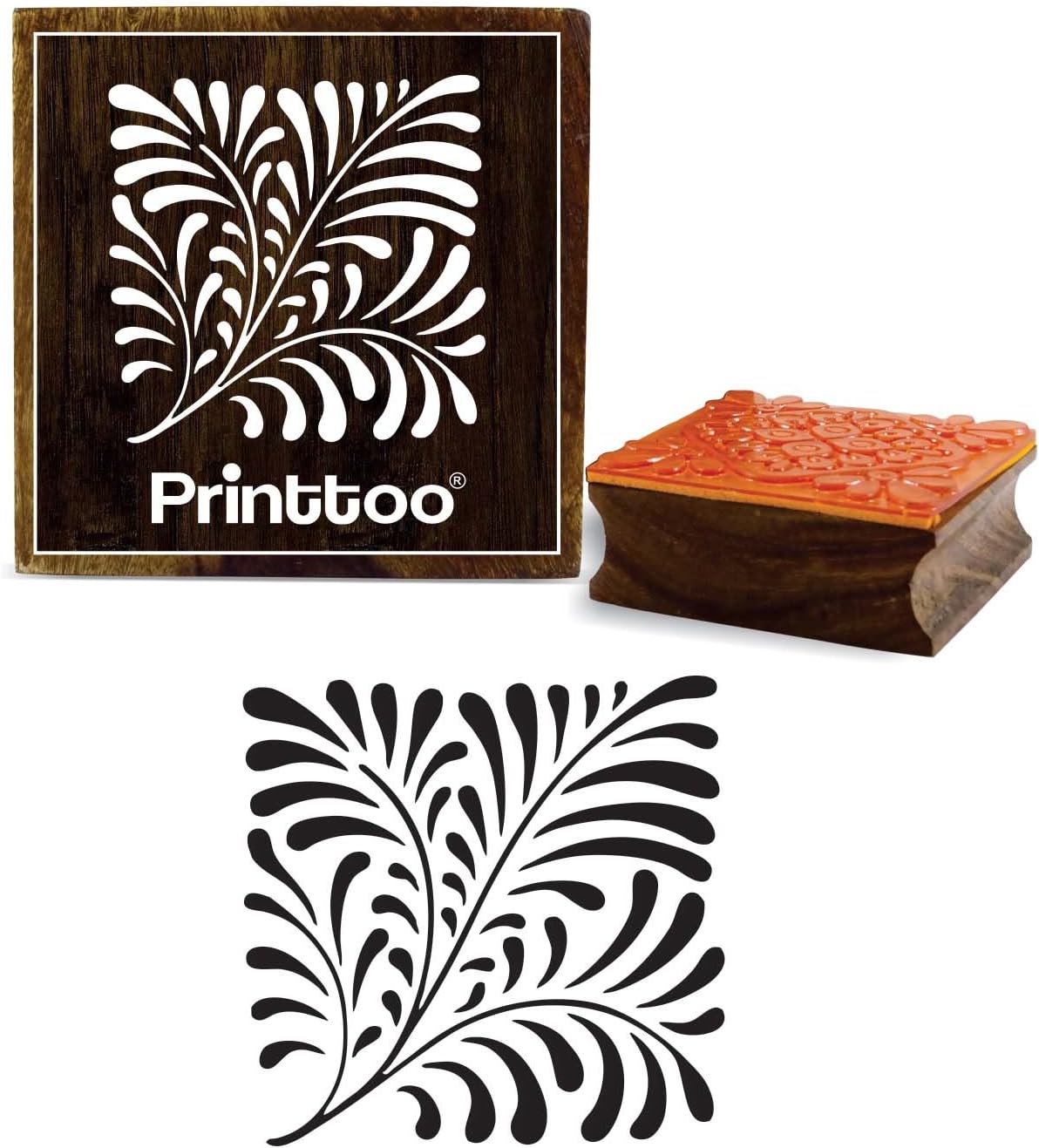 Printtoo Card Making Square Wooden Rubber Stamp Leaf Pattern Scrap-Booking-2 x 2 Inches