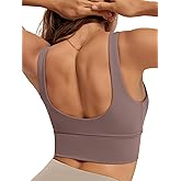 ODODOS Women's Longline U-Back Sports Bra V-Neck Padded Yoga Workout Wirefree Tank Top