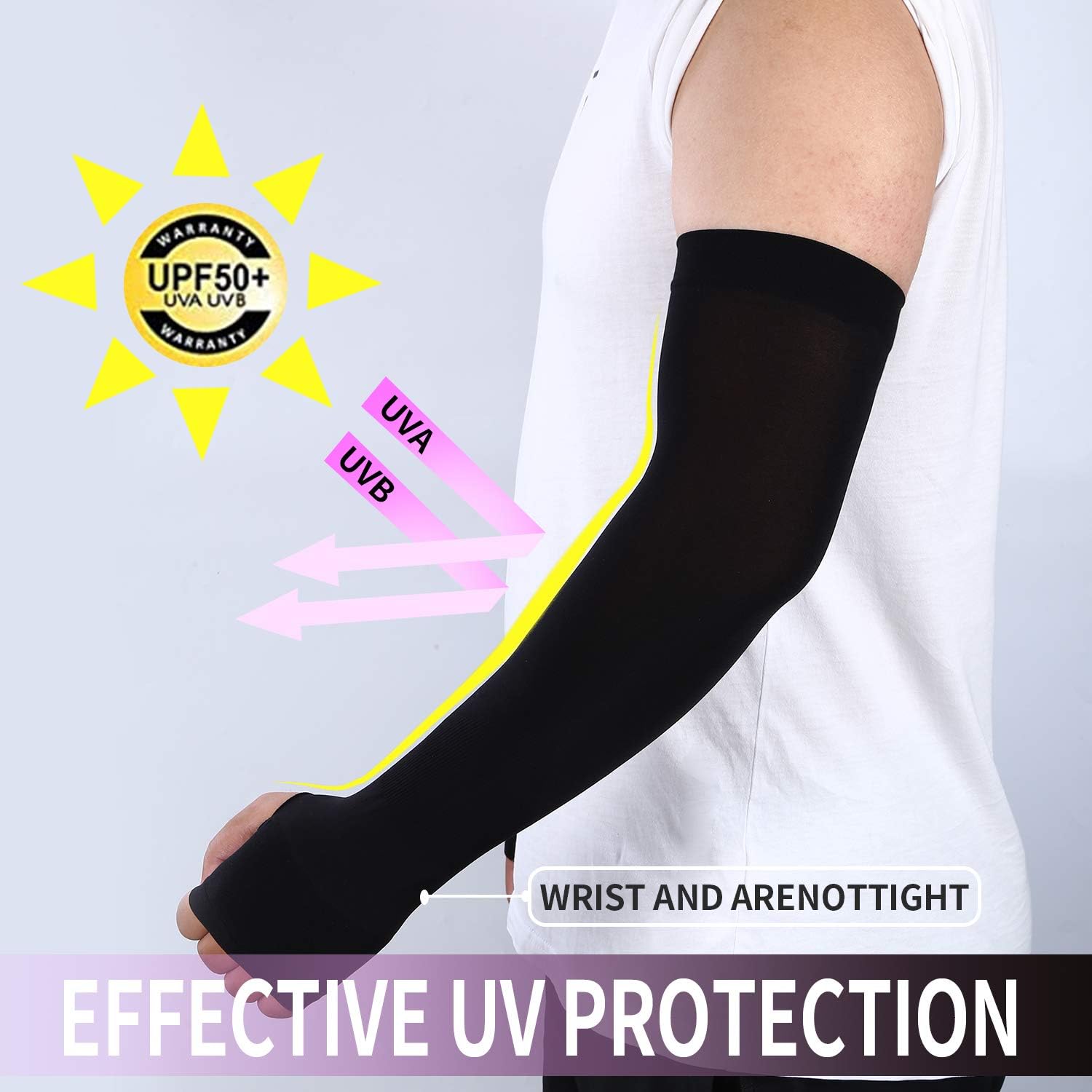 Arm Sleeves for Men Women Youth, Sun Protection Cooling UPF 50 Compression Arm Sleeve with Hand Cover Tattoo Cover Up Sleeves to Cover Arms for Elbow Basketball Running Cycling Golf Football-Black : Sports & Outdoors