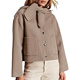 TITOMD Women Cropped Pea Coat Long Sleeve Button Down Short Wool Peacoat Jacket with Hoodie Outerwear