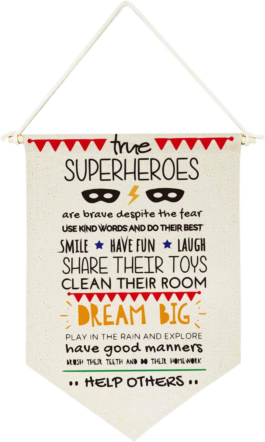 chillake Inspirational Superhero Rules Quote Banner Flag Wall Hanging Decor Gift for Kids boy Girl Nursery Room Front Door Decoration