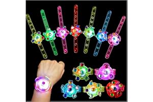 WELLVO 14 Pack LED Light Up Fidget Spinner Bracelets Party Favors For Kids 4-8 8-12, Glow in The Dark Party Supplies, Birthday Gifts, Treasure Box Toys for Classroom, Pinata Goodie Bags Stuffers