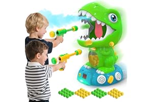 EagleStone Movable Dinosaur Shooting Toys for Kids 5-7 with Spraying, Electronic Target Game Toy with 2 Pump Guns, 48 Foam Balls, Party Favor Christmas Toys with Score Record, Sound