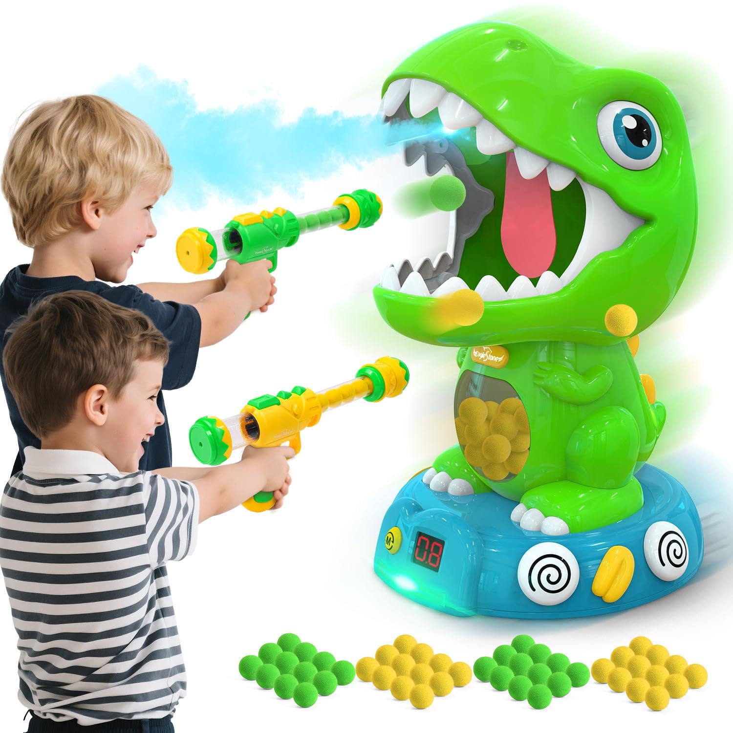 Photo 1 of ***FOR PARTS ONLY/ MISSING PIECES*** EagleStone Movable Dinosaur Shooting Toys for Kids 5-7 with Spraying, Electronic Target Game Toy with 2 Pump Guns, 48 Foam Balls, Party Favor Christmas Toys with Score Record, Sound
