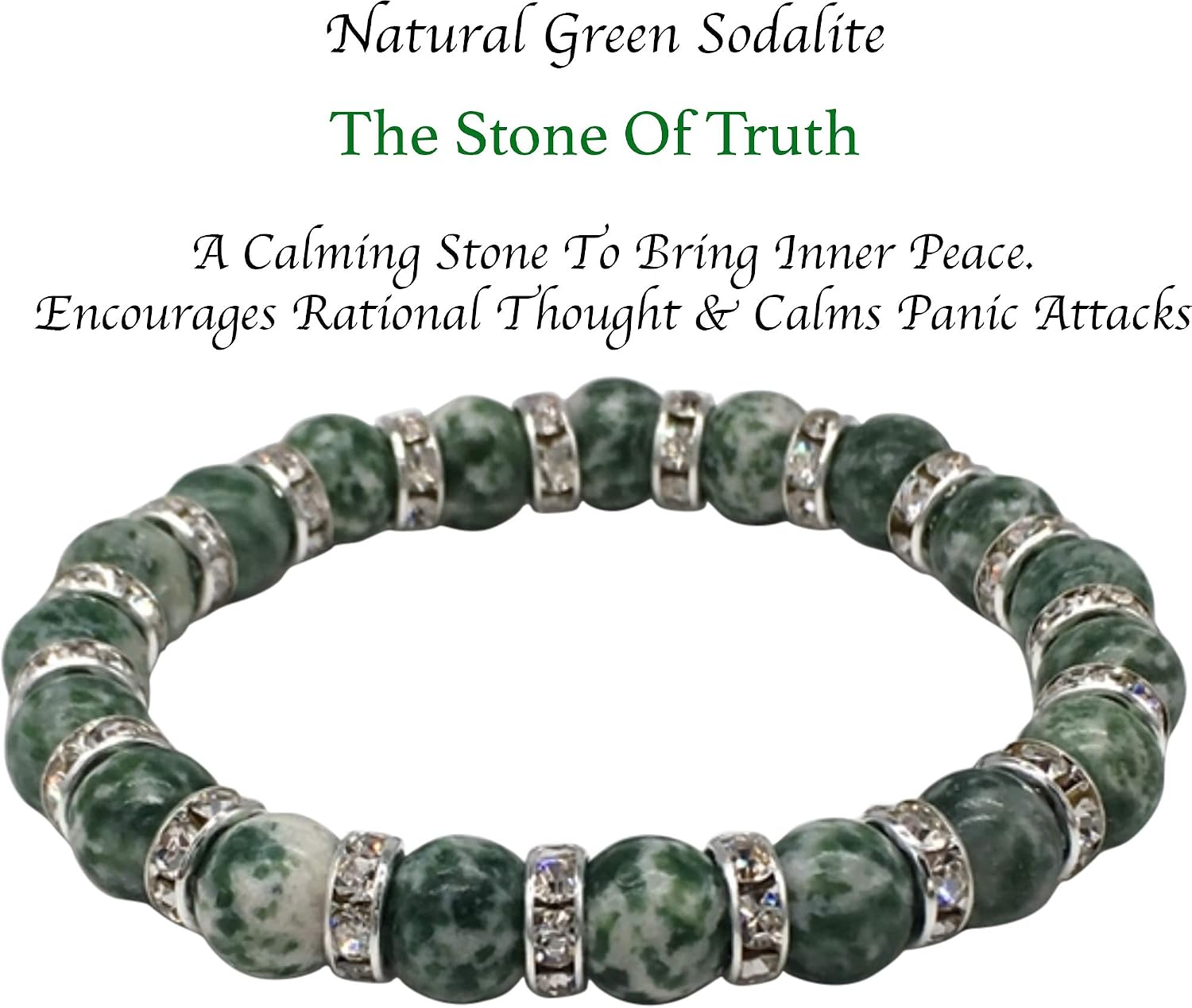 Helena Rose Vitality Bracelet for Women, Natural Green Sodalite Gemstones & Sparkling Rhinestone Crystals - Image 4