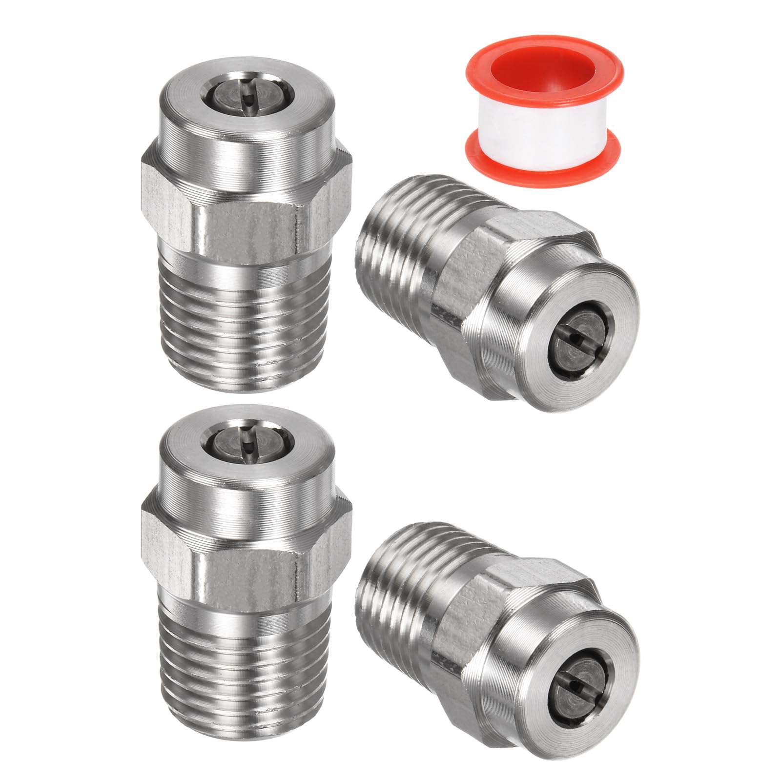 M METERXITY 4 Pack Surface Clean Tips - 40 Degree 1/4" NPT Male #40035 Pressure Washer Nozzles Cleaner Nozzle Replacement, Stainless Steel with Sealing Tape for Water Guns (1.156mm Orifice)