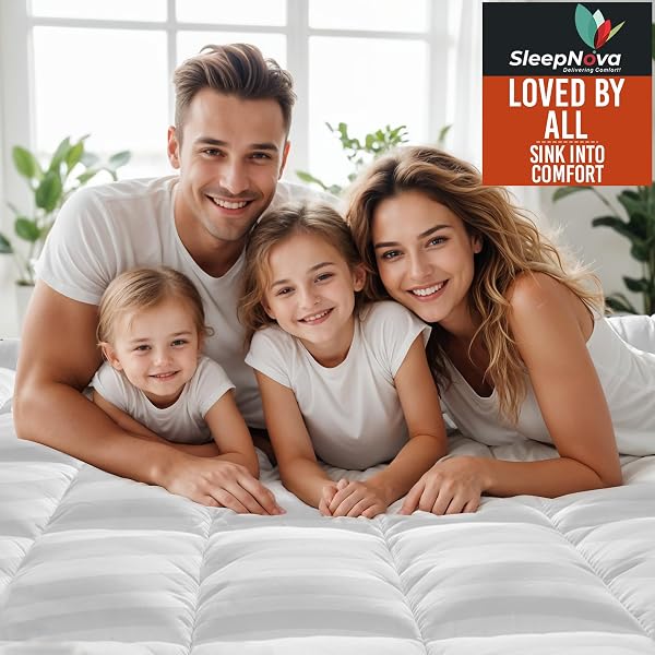 SLEEPNOVA’S COOLING MATTRESS TOPPER FULL – 100% COTTON PILLOW TOP THAT KEEPS YOU COOL, RELIEVES BACK PAIN & ADDS CLOUD-LIKE COMFORT WITH DEEP POCKET FIT (8”-21”), SOFT & MACHINE WASHABLE