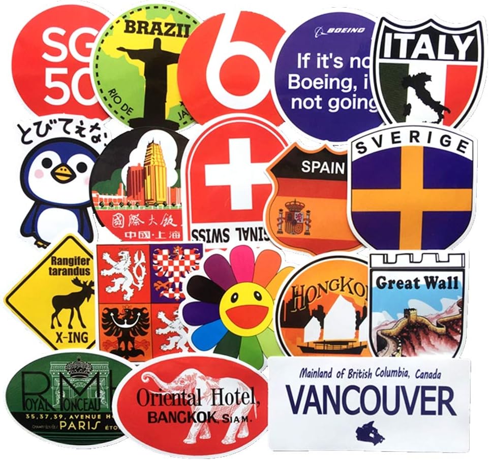 Homyu Stickers Pack 40-Pcs Decals of Travel Spots for Laptops Cars Motorcycle Portable Luggages Ipad Waterproof Sunlight-Proof
