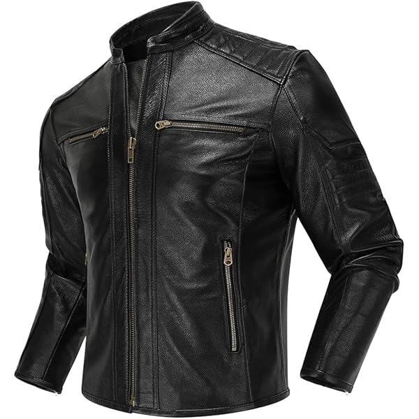 VearFit Starwine Eyelet Design Real Leather Jacket Women