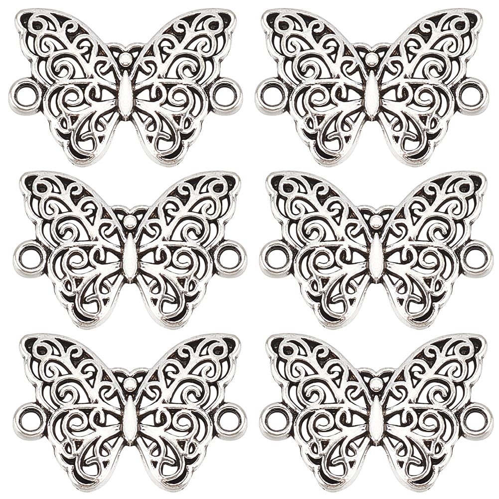 SUNNYCLUE 1 Box 100Pcs Butterfly Connector Charm Metal Animals Charms Silver Hollow Butterflies Link Connectors Tibetan Animal Insect Charms for jewellery Making Charms Necklace Bracelet DIY Craft