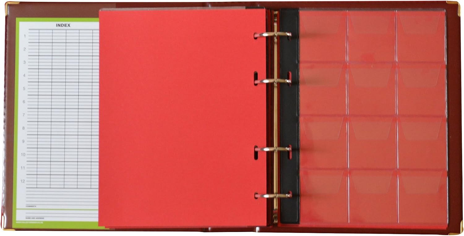 COLLECTOR Coin Album for 300 Mix Sizes - Brown, 21 x 23 x 5.5 cm (8.3 x 9 x 2.2 inches), 160mm x 210mm Pages, Red Dividers + Index - Image 5