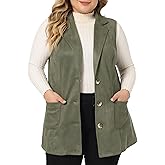 Agnes Orinda Plus Size Utility Vest for Women Lapel Sleeveless Lightweight Casual Suede Vests Jacket