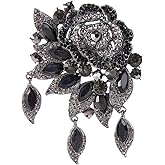EVER FAITH Rose Flower Leaf Brooch Pendant Austrian Crystal