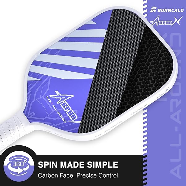 CARBON FIBER PICKLEBALL PADDLE – 16MM POLY CORE, LIGHTWEIGHT POWER PADDLE WITH TEXTURED SURFACE FOR SPIN & PRECISION, DESIGNED FOR MEN AND COMPETITIVE PLAY (PURPLE)