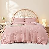 Litanika Full Size Comforter Sets, 3 Pieces Blush Pink Ruffle Girls Women Cute Bedding Comforters & Sets, Lightweight Fluffy Microfiber as Gift (79x90In Comforter & 2 Pillowcases)