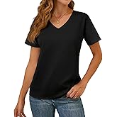 100% Cotton V Neck Short Sleeve T Shirts for Women, Plain T-Shirt,Basic Tees