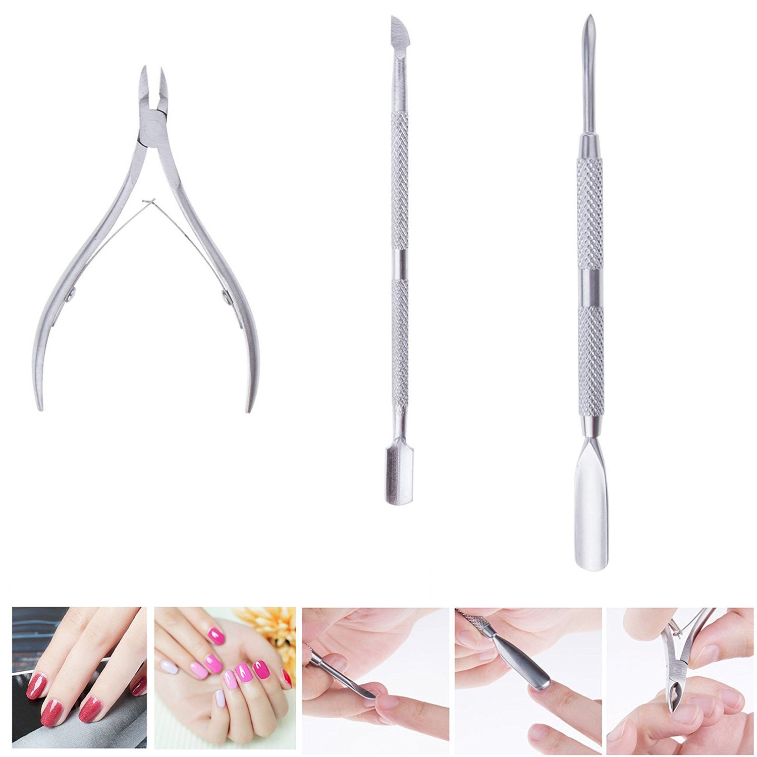 Gnker Nail Cuticle Pusher Spoon Nail Scissor Stainless Steel Remover Cutter Nipper Clipper 3PCS/lot: Beauty