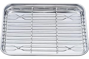 TeamFar Toaster Oven Pan Tray with Cooling Rack, Stainless Steel Toaster Ovenware Pan, Compact 8''x10''x1'', Healthy & Non Toxic, Rust Free & Easy Clean - Dishwasher Safe