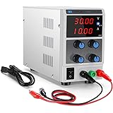 DC Power Supply Adjustable 30V 10A 4-Digital Switching Regulated Mini Power Supply Single-Output 110V, with Alligator Leads,
