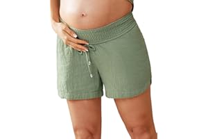 Maacie Maternity Shorts Underbelly Drawstring Elastic Waist Cotton Shorts with Pockets Summer Cute Beach Casual Shorts