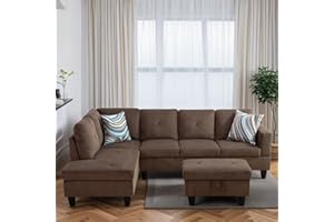 Trygoal L Shaped Couches for Living Room, Sectional Couch Living Room Furniture with Storage Ottoman, Modular Sectional Sofa with Movable Chaise for Apartment Office, Brown
