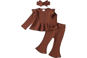 SAEABY Toddler Baby Girl Clothes Fall/Winter Girls Outfits Ruffle Long Sleeve Tops Floral Flared Pants Girls' Clothing Sets