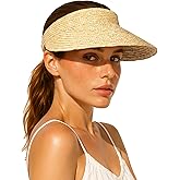 FURTALK Womens Straw Sun Visor Hats Wide Brim UV Protection Summer Beach Hat Ponytail Travel Sun Hat