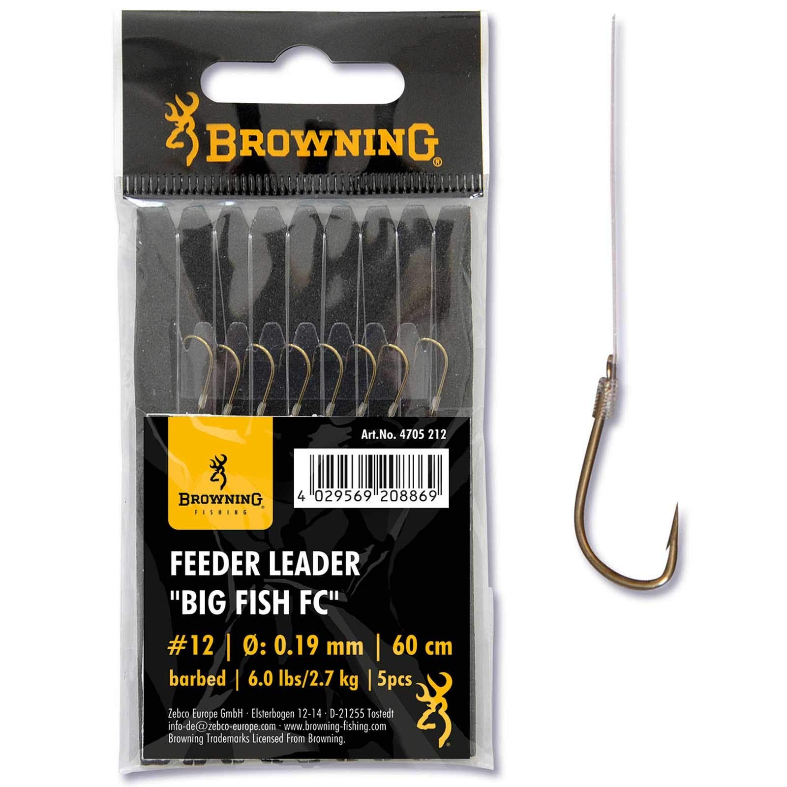 Browning #16 Feeder Leader Big Fish FC Bronze 1.45 kg 3.0 lbs 0.14 mm 60 cm Pack of 5