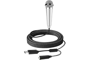 RICHUPON USB C Mini Microphone Karaoke, Portable ASMR Microphone for Android Phone/iPhone 15/Laptop/Mac, Wired Mic for Voice Recording, Singing, Interviews, Vlogs, YouTube, TIK Tok (Silver)