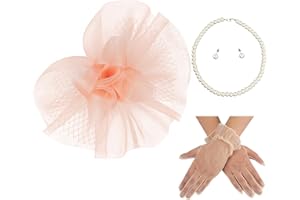 MS.ING Fascinator Hats for Women Tea Party Hats and Gloves Pearl Jewelry Set Derby Hat for Cocktail Wedding