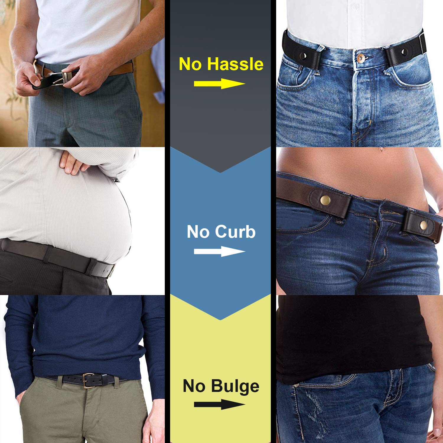 No Buckle Stretch Belt Invisible Adjustable Elastic Waist Belt for Jeans Pants,Black,Suit for Pants Size 30\