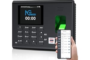 NGTeco APP Time Clock for Employees Small Business, Automatic Fingerprint Clock in and Out Machine with Battery, 2.4GHz WiFi, iOS&Android, No Monthly Fee
