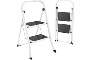 HBTower Step Ladder Folding Step Stool for Adults with Anti-Slip Pedal,330 lbs Capacity for Kitchen, Home,White