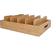 Volenx Natural Bamboo Storage Tray with 5 Custom Dividers, Deep Drawer Organizer for Kitchen, Small Cabinets, Home Office & Living Room