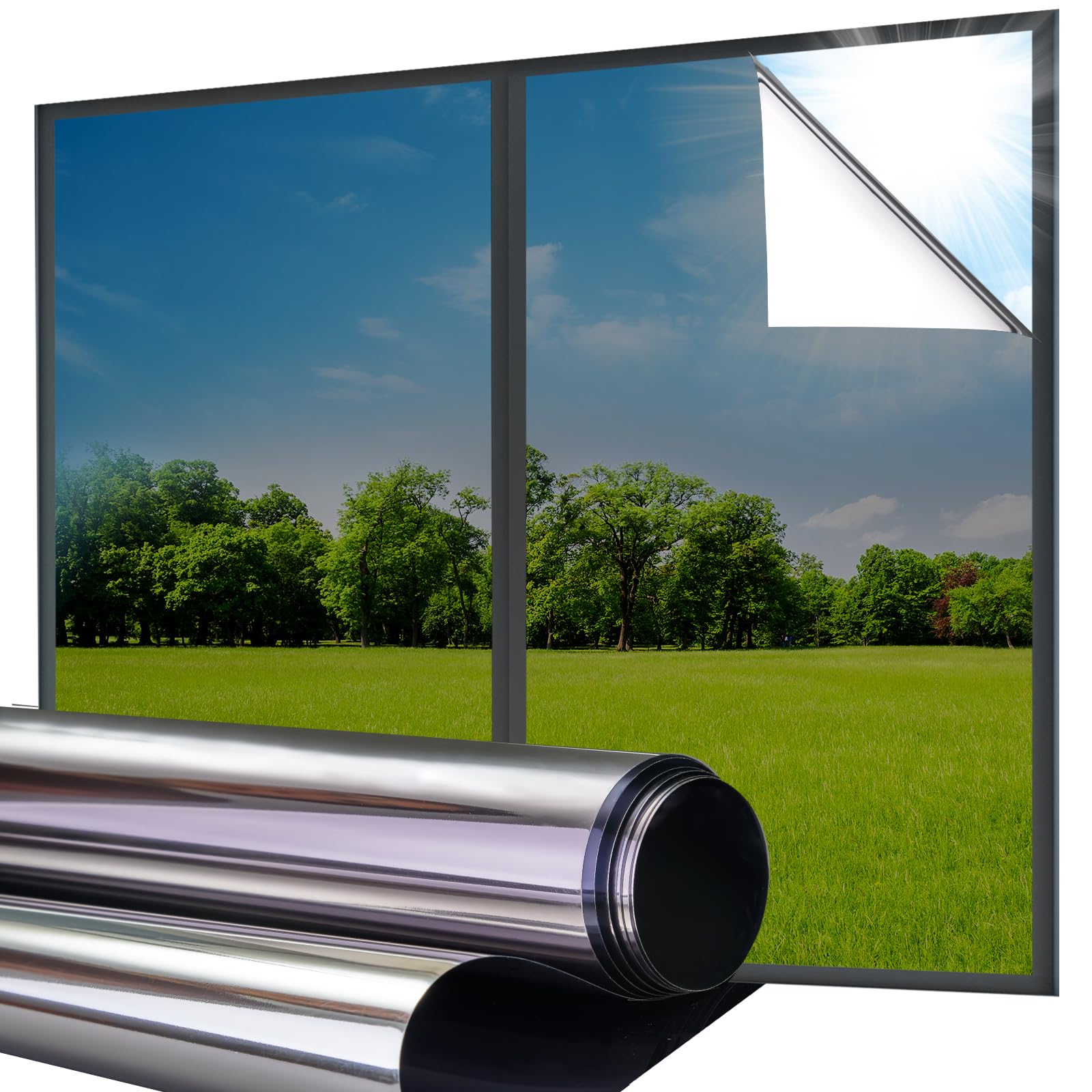 Lifetree Reflective One Way Window Film Privacy: Mirror Window Tint Film Heat Control Sun Blocker, UV Anti Glare Film Clear Day and Night for Home Office (Black, 90 * 200cm)